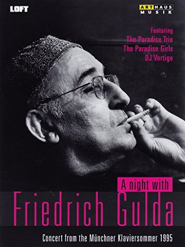 DVD cover with black and white photo of Friedrich Gulda smoking, text in pink and white.