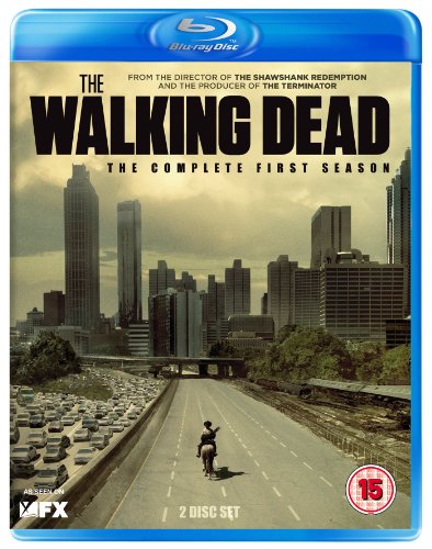 "Blu-ray case for 'The Walking Dead' Season 1, featuring a desolate cityscape and lone figure."
