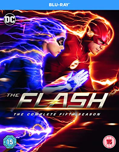 "The Flash: Season 5" Blu-ray cover featuring two characters surrounded by lightning.