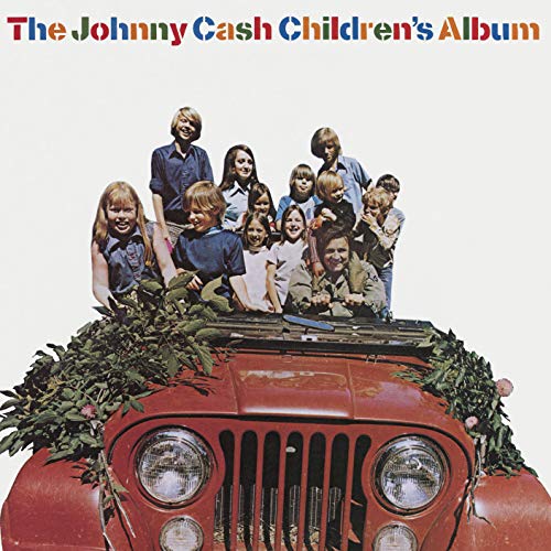 Album cover: children on a red truck with greenery, titled "The Johnny Cash Children's Album".