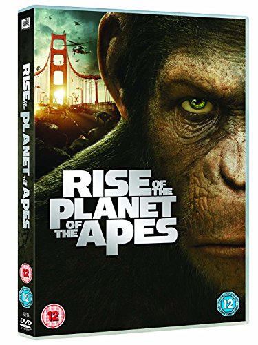 DVD case for "Rise of the Planet of the Apes" with ape's face and Golden Gate Bridge.