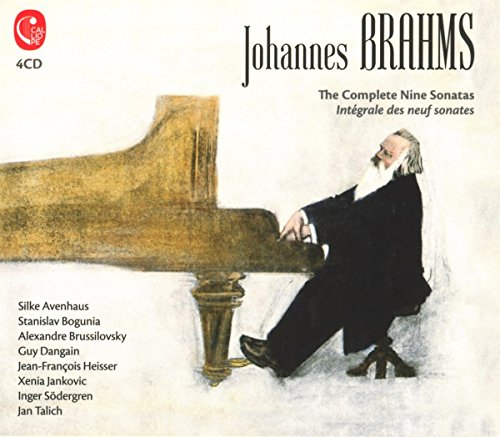 CD cover featuring a drawing of Brahms sitting at a piano.