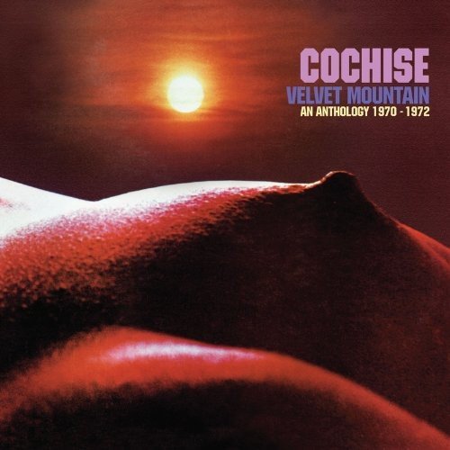 "Album cover with a mountain landscape and full moon, titled 'Cochise - Velvet Mountain'."