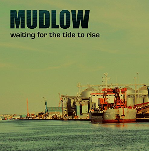 "Album cover featuring a large cargo ship docked at a harbor with cranes."