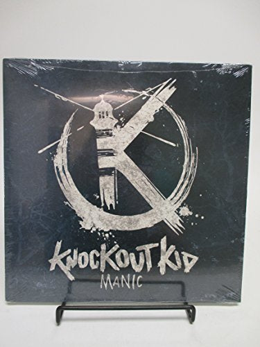 Sealed vinyl record album "Manic" by Knockout Kid on a black stand.