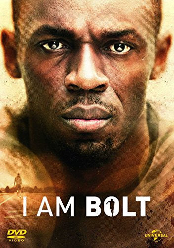 DVD cover featuring a close-up of Usain Bolt's face with "I AM BOLT" text.