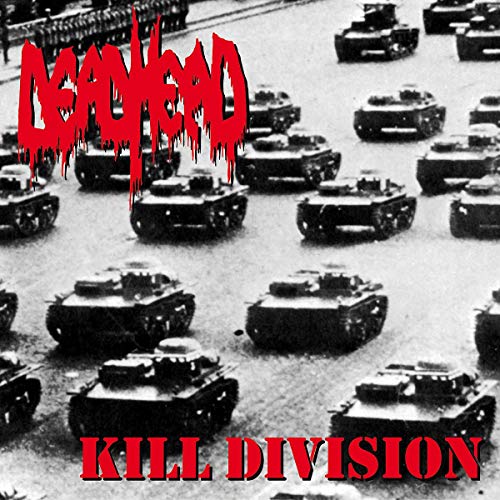 "Album cover with 'Dead Head' and 'Kill Division' in red, tanks in black and white."