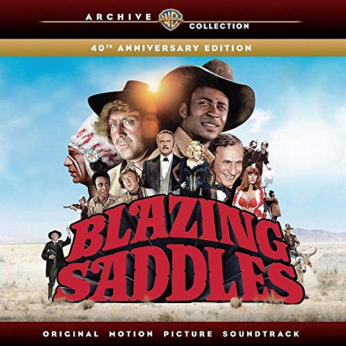 "Blazing Saddles" vinyl soundtrack cover featuring characters in a desert landscape.