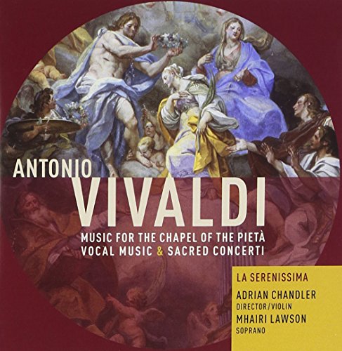 "Album cover featuring a religious painting with 'Vivaldi' and artist names on a red background."