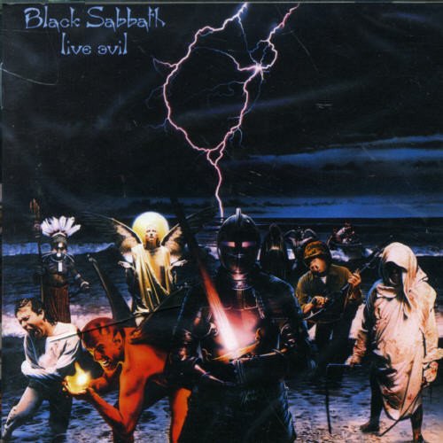 "Album cover art for Black Sabbath's 'Live Evil' featuring dark, surreal, and fantastical imagery."