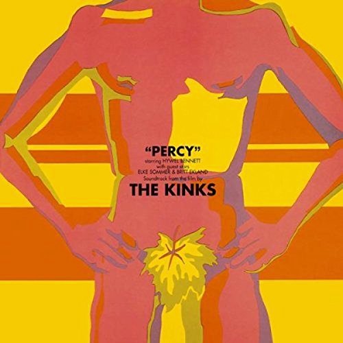 The Kinks' "Percy" CD cover, a stylized, red, faceless figure against yellow and orange stripes.