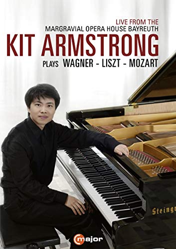 DVD cover featuring Kit Armstrong playing a piano, with text "Kit Armstrong Plays Wagner".