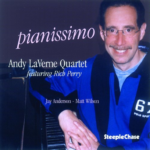 "CD cover featuring a man in a blue shirt playing the piano."