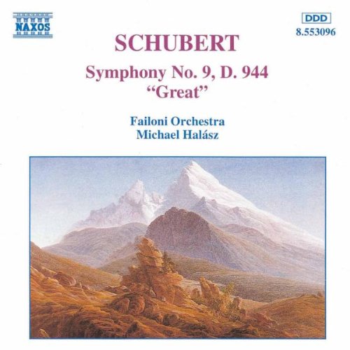 CD cover with mountain landscape painting and text "Schubert Symphony No. 9 'Great'".