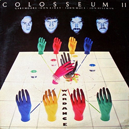 "Album cover with hands and faces, titled 'Colosseum II - War Dance'."