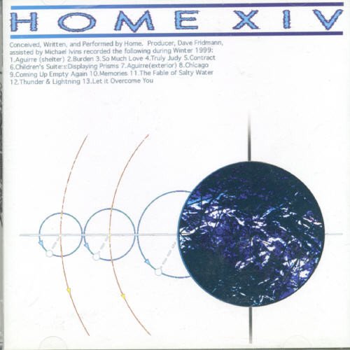 "Album cover with 'HOME XIV' title, abstract blue and green design, and tracklist."