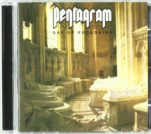 "Album cover for 'Pentagram - Day of Reckoning' showing a desecrated church interior."