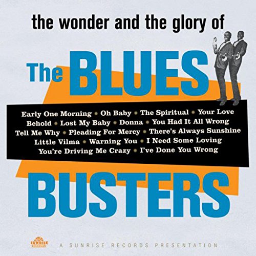"Album cover with 'The Blues Busters' title, tracklist, and duo image."