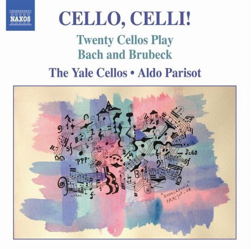 "Cello album cover featuring colorful watercolor design with scattered musical notes."