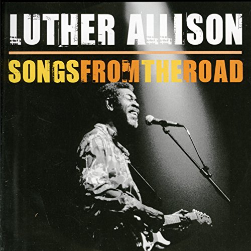 "Luther Allison album cover featuring a black-and-white photo of him singing and playing guitar."