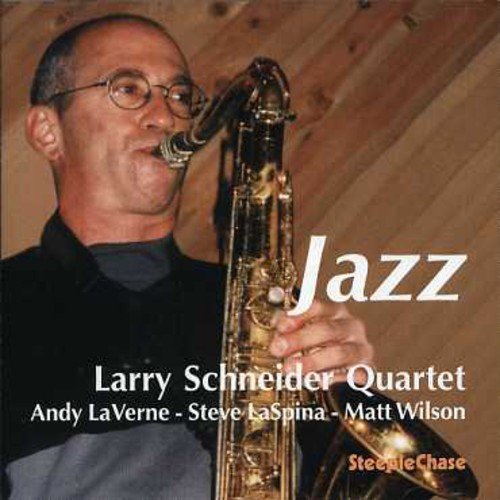 "Album cover featuring a man playing a saxophone with 'Jazz' text on a wooden background."