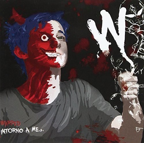 "CD cover with a man having a distorted, painted face holding a knife."