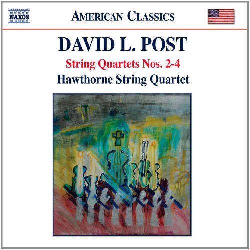 "CD cover with abstract painting of string quartet on white background."