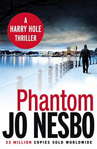 "Book cover of 'Phantom' by Jo Nesbo, featuring a person near a church and tombstone."