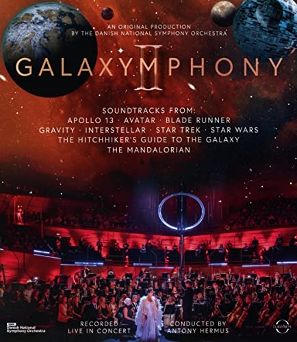 Blu-ray cover for “Galaxymphony II” featuring space imagery and an orchestra.