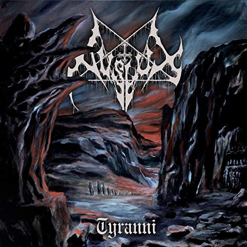 "Album cover art: dark, rocky landscape with Avslut logo and 'Tyranni' text."