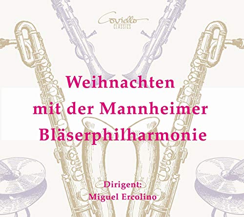 A CD cover featuring illustrations of wind instruments and magenta text on a white background.