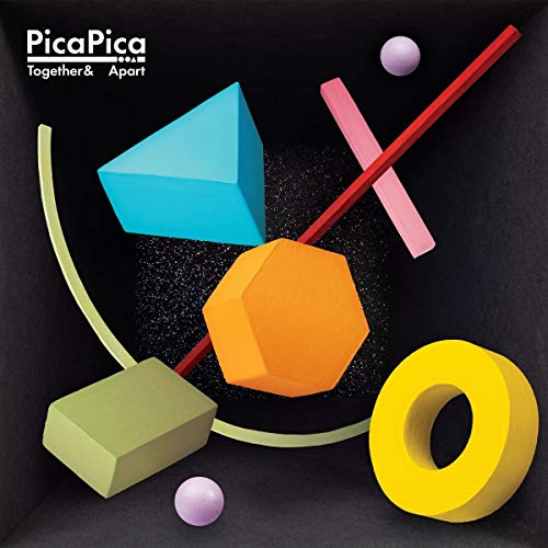 "Album cover with 3D shapes and text 'PicaPica' on a black background."