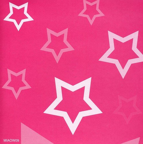 The image is a pink vinyl record sleeve with white stars. For accessibility purposes, a concise alt text could be: "Pink vinyl sleeve with white star pattern."