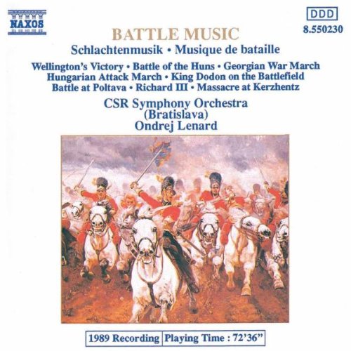 "CD cover with battle scene painting, titled 'Battle Music' by CSR Symphony Orchestra."