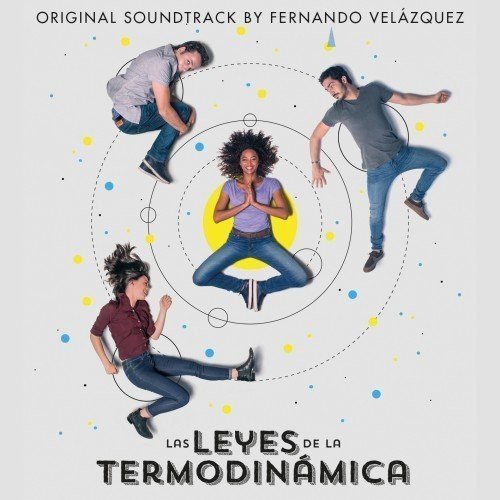 The image is a soundtrack cover. Alt text: Soundtrack cover with three people floating around a central figure.