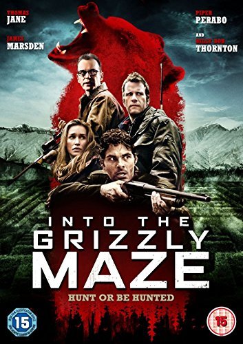 "Image shows DVD cover for 'Into The Grizzly Maze' with three actors and a bear."