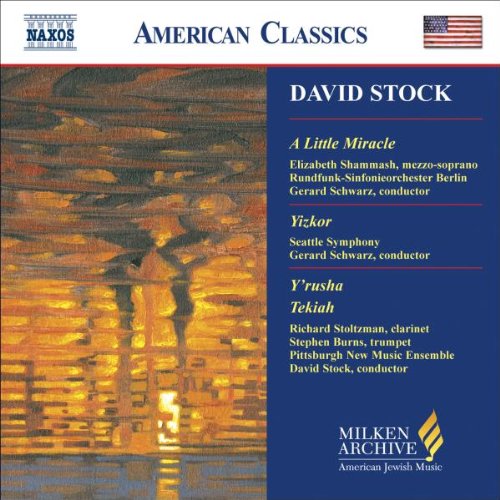 "CD cover with abstract artwork and text listing musical compositions by David Stock."