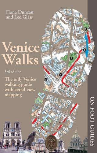 The image is a book cover with a map and landmarks. The alt text is: "Book cover with aerial map and Venice landmarks."