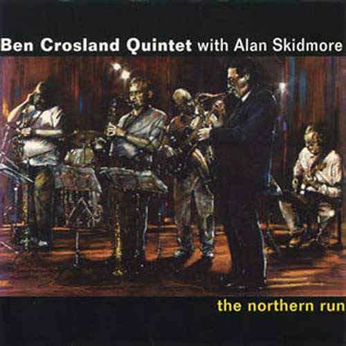 "Album cover featuring a painting of a jazz band performing on stage."