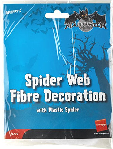 Smiffys Spider Web Fibre Decoration with Nest Of Plastic Spiders - White