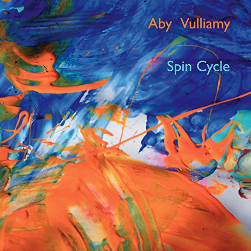 The image shows an abstract painting with orange and blue hues. Alt text: Abstract art cover with orange and blue paint strokes, titled "Spin Cycle".