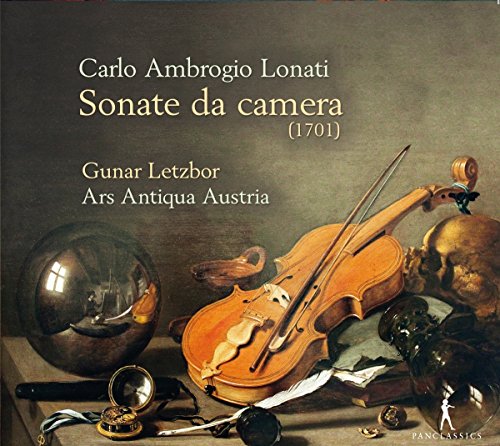 CD cover featuring a still life with violin, quill, and reflective sphere.