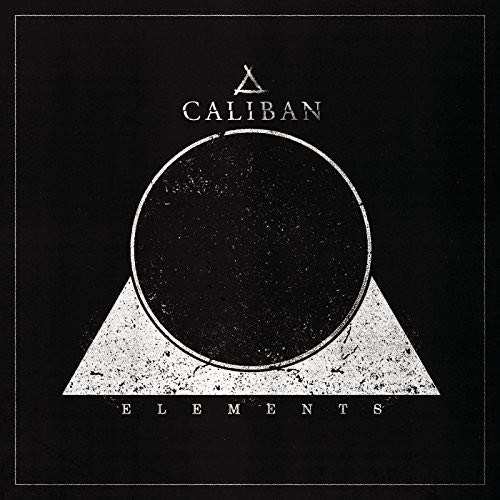 Black album cover with white geometric shapes and "Caliban - Elements" text.