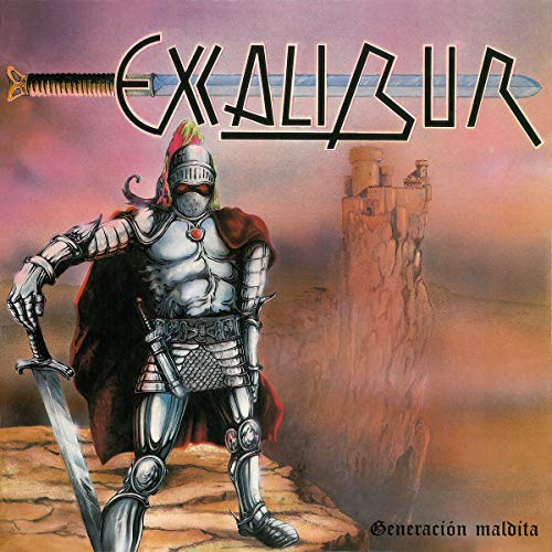 "Album cover featuring a knight in armor holding a sword, with a castle in background."