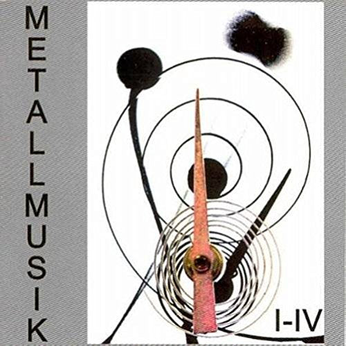 The image depicts a CD cover with abstract art and text. Alt text: "CD cover with abstract clock face design and 'METALLMUSIK' text."
