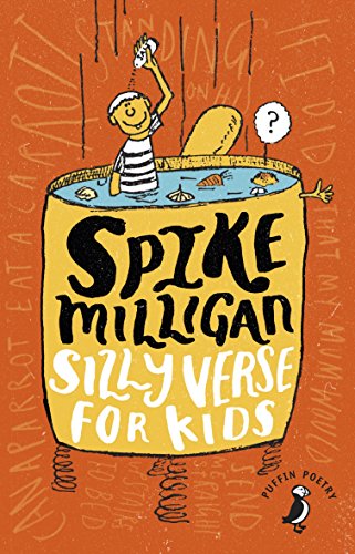 "Book cover with cartoon boy in a giant tin can, orange background, Puffin logo."