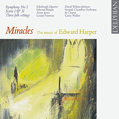 "CD cover with abstract yellow and green painting, white background, and text listing musical compositions."