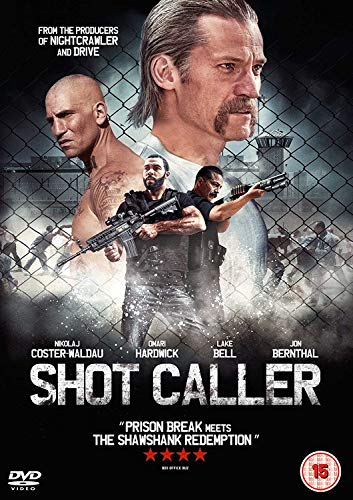 DVD cover for "Shot Caller" with men in front of a prison fence.