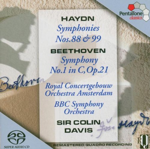 CD cover featuring Beethoven and Haydn symphonies conducted by Sir Colin Davis, with grey accents.