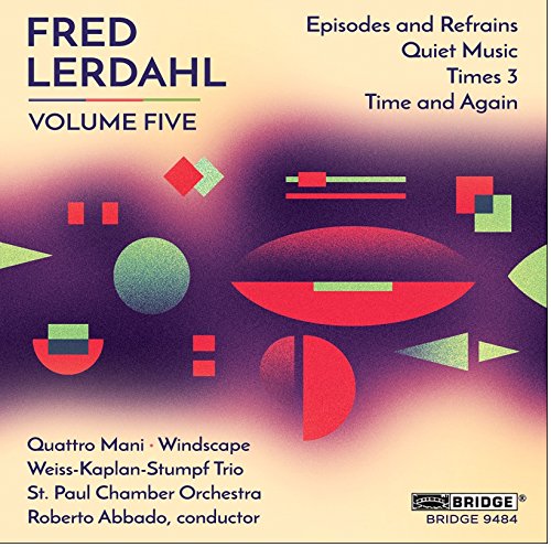 Album cover with abstract red and green shapes on a purple background.